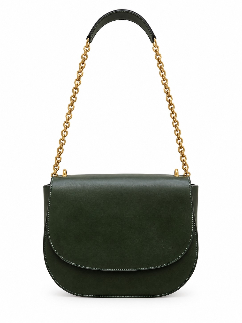 & Other Stories Dark Green Leather Shoulder Bag with Gold Chain Strap
